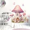 Cute Girly Cartoon Pink Mushroom House Wall Stickers, Self-Adhesive Fairy Tale Decor for Room Background Wall Decoration