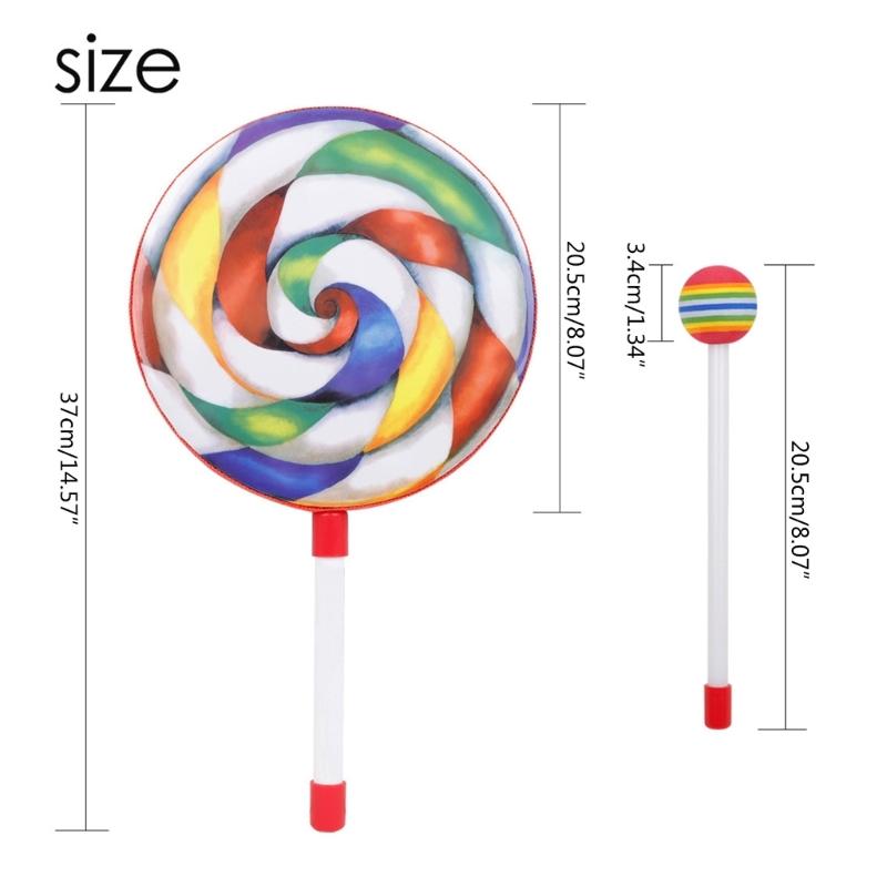 Lollipop Drum Kids Hand Drum with Drumstick Hand Percussion Toy for Kids Adults