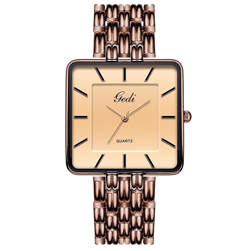 Gedi Retro Women's Square Dial Quartz Watch with Steel Band - Versatile Waterproof Wristwatch for Daily Commute and Work.