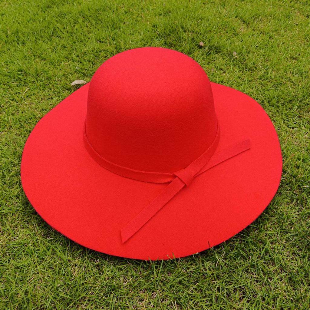 Female Hat French Retro Bowler Hat Women Wide-brimmed Wavy Fedora Hat Autumn and Winter Bow Hat Hat Adult Children Hat