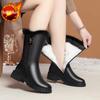 Black Round Toe Fleece-Lined Middle Heel Women's Half High Boots Autumn Winter Designer Luxury Gothic Warm Ladies Mid Calf Shoes