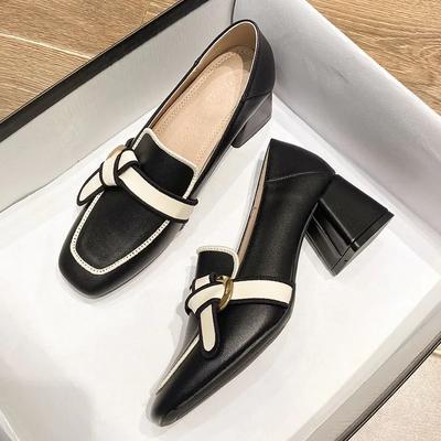 Damskie francuskie grube buty na obcasie mokasyny dla kobiet jesienny trend retro skóra z wysokimi obcasami buty ślubne