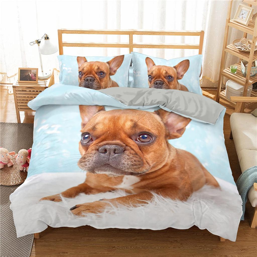 Set Lenjerie Bulldog Animal de Companie Cățel Câine Husă de Plapumă Desene Animate Animal Imprimat Husă Plapumă King Queen 2/3 piese Poliester Husă Plapumă