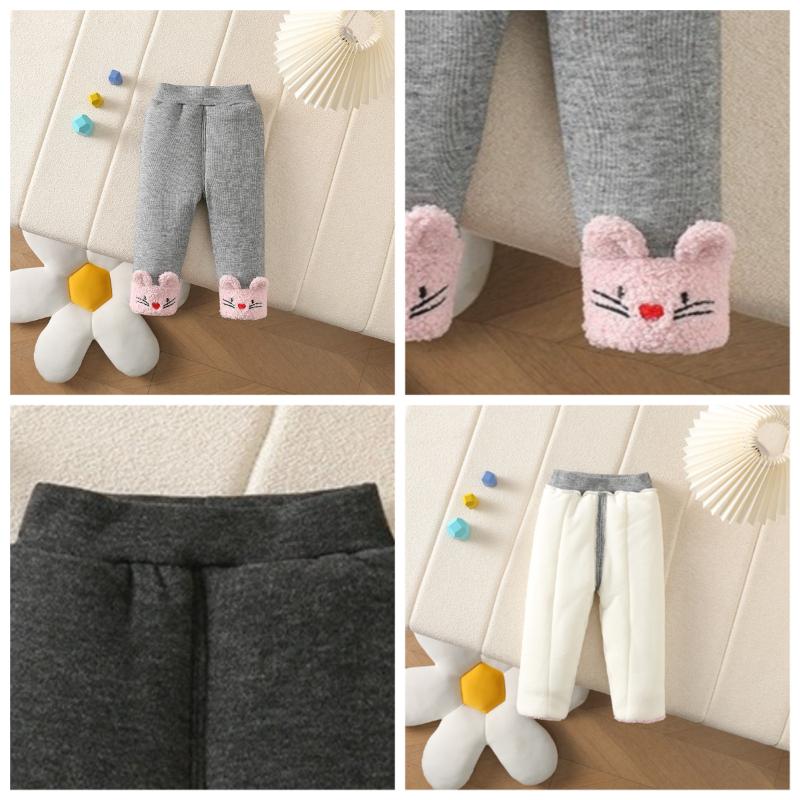 Kleinkind Mädchen Fleecegefütterte Thermo-Hose Bären-Print Verdickte Winter Baumwollhose