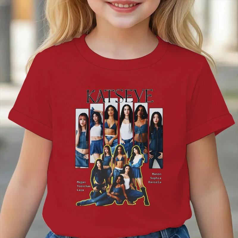 KATSEYE Print T-shirt for Kids Casual Summer Top with Katseye Pattern Short Sleeve Tee Youth Girl Streetwear Fashion Tops