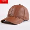 Unisex Dark Red Genuine Leather Sheepskin Flat Cap - Korean Style Warm Duckbill Cotton Hat for Autumn & Winter