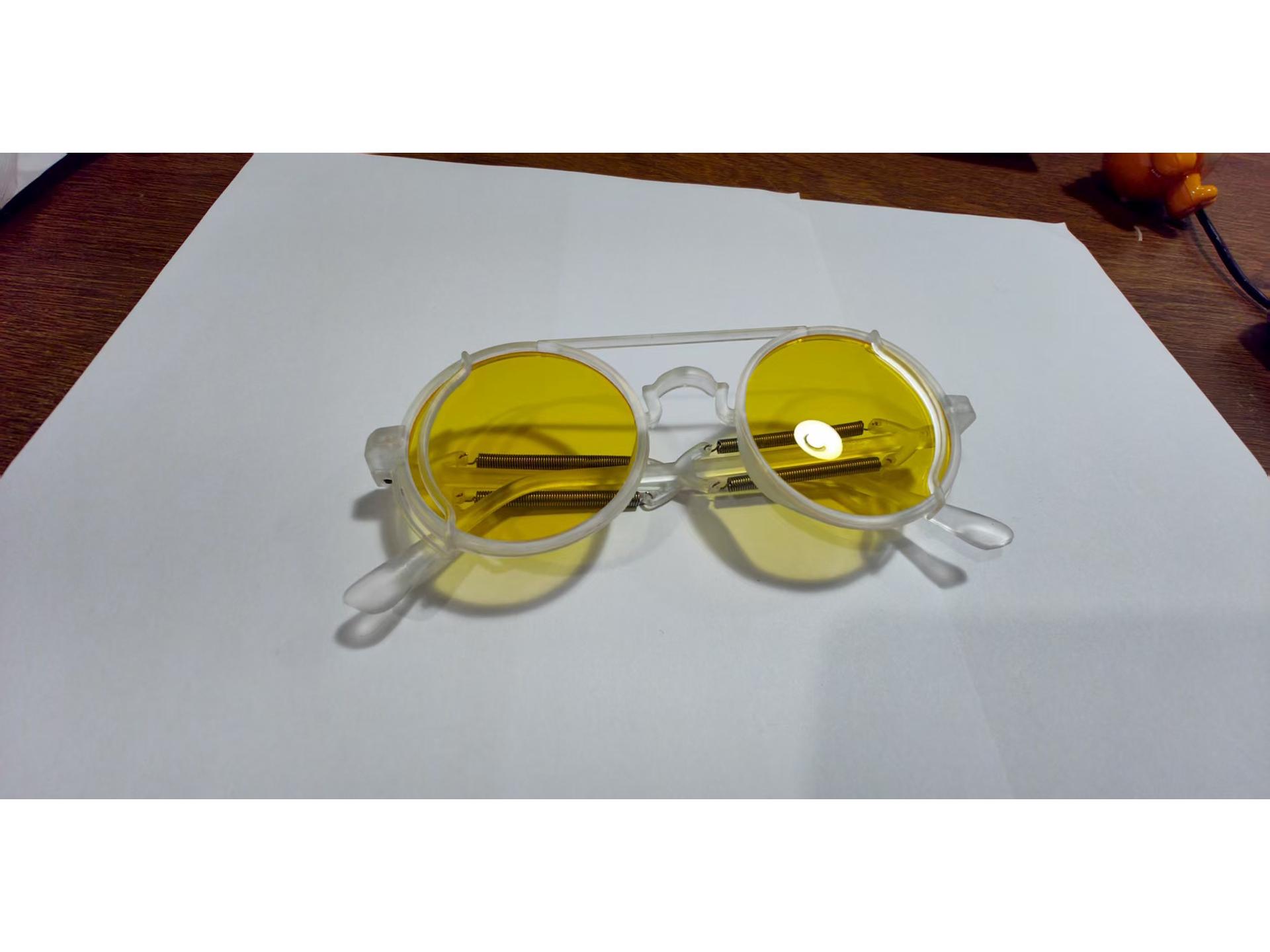 

Європейські та американські сонцезахисні окуляри з круглою оправою та подвійною перекладиною та кольоровими пружинними дужками