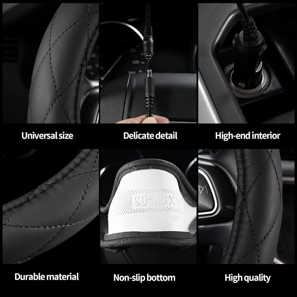 Heated Steering Wheel Cover - WARMITORY Luxury Steering Wheel Heater, 12V Quick Hand Warmer, 14.5-15 Inches Outer Diameter for Standard-Size Car