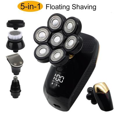 5-in-1 Men's Electric Shaver 7 Blades Floating Head IPX6 Waterproof LCD Screen Rechargeable Bald Nose Hair Trimmer for Men Kit