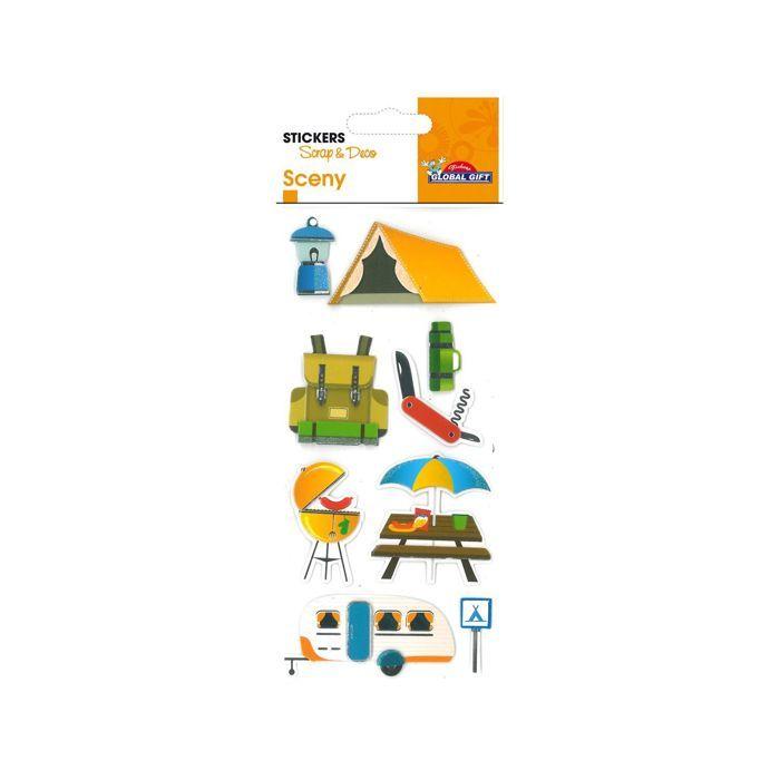 Autocollants en relief à paillettes - Camping