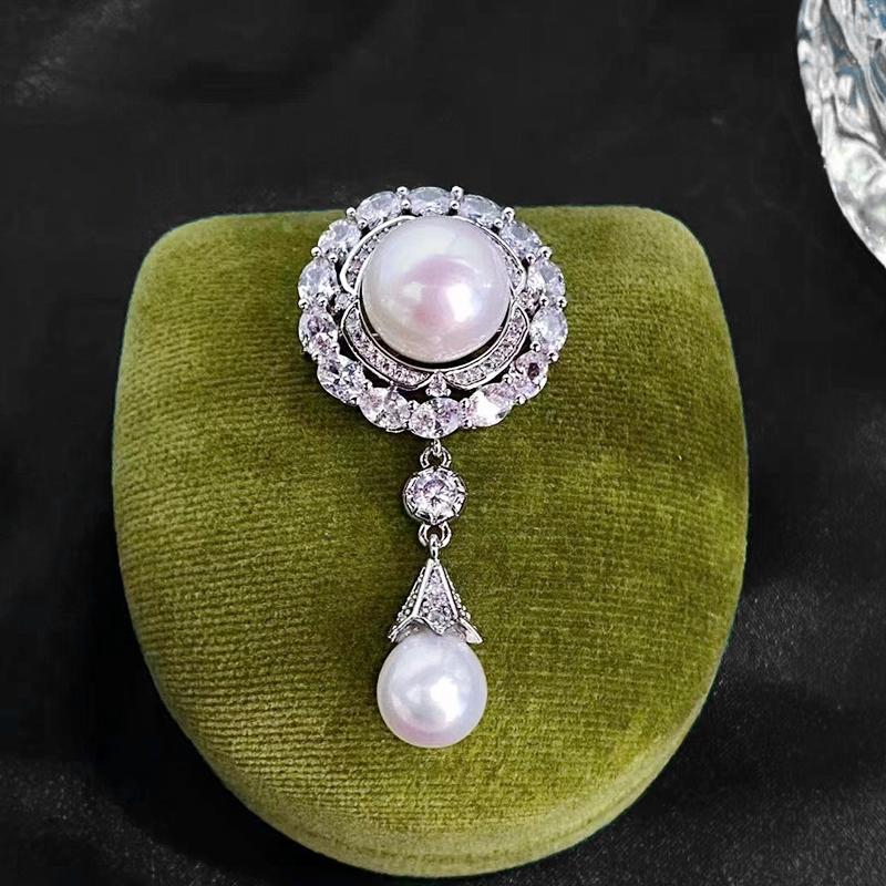12mm Big Natural White Pearl Fashion Flower Corsage Brooch Fashion Sweater Jewelry for Women