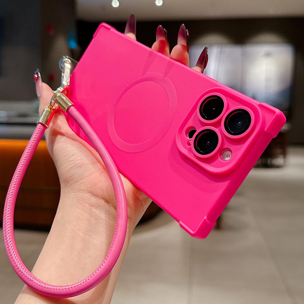 Für Magsafe Handyhülle Leder Handgelenkschlaufe Lanyard Für iPhone 16 15 14 13 Pro Max Magnetisches Kabelloses Laden Stoßfest Weiche Hülle