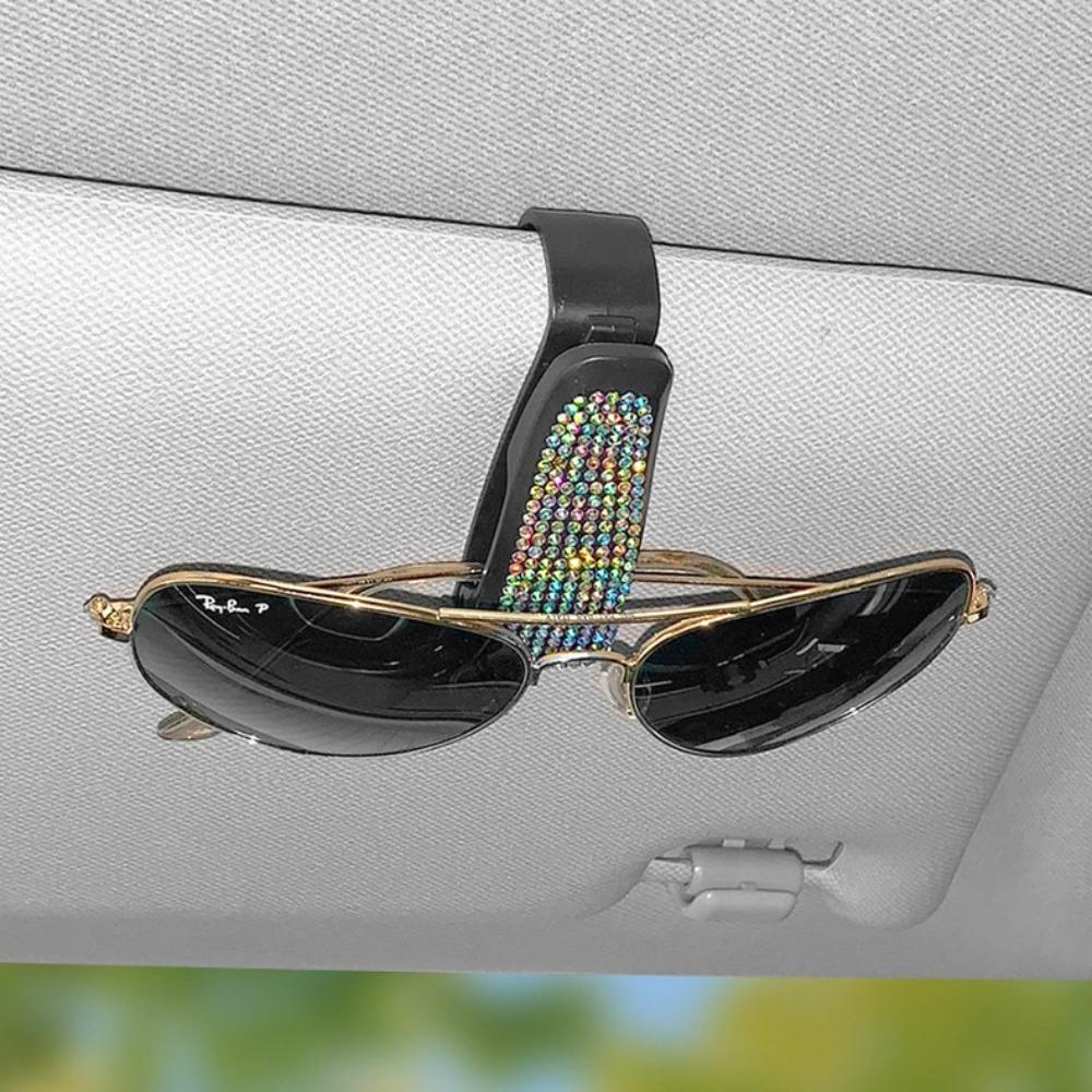 Crystal Sunglasses Clip Portable Sun Visor Mount Car Decoration Car Sunshade Glasses Case  Women