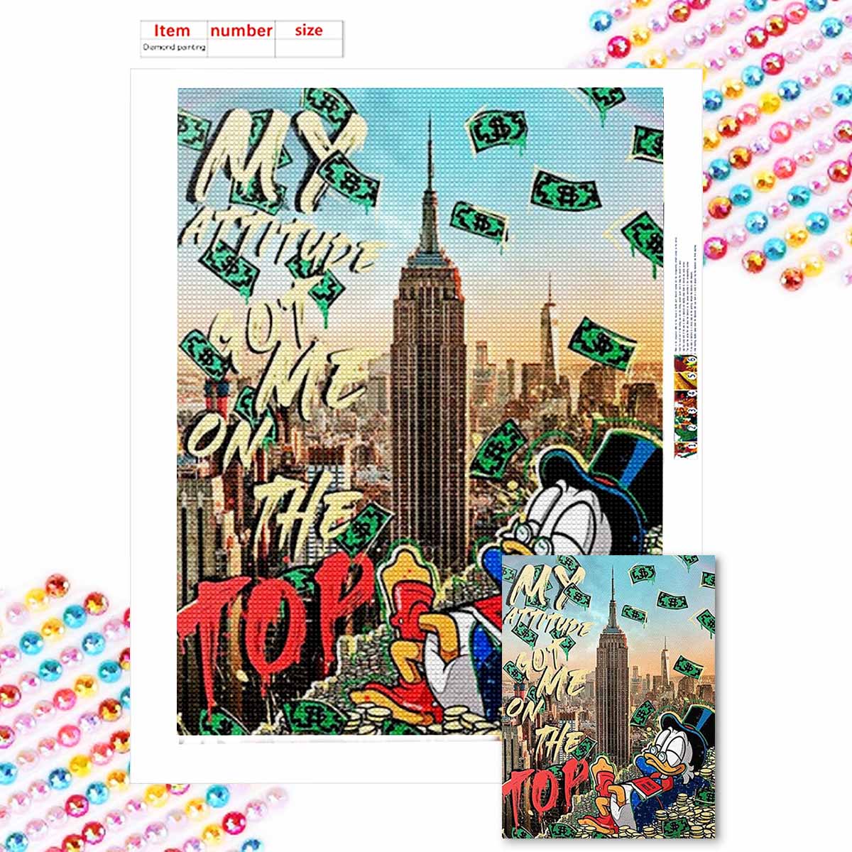 

Наборы для алмазной живописи 5D DIY для взрослых, Дональд Дак, который зарабатывает деньги, наборы с полными круглыми кристальными алмазами для начинающих для украшения стен дома Round 20x30cm