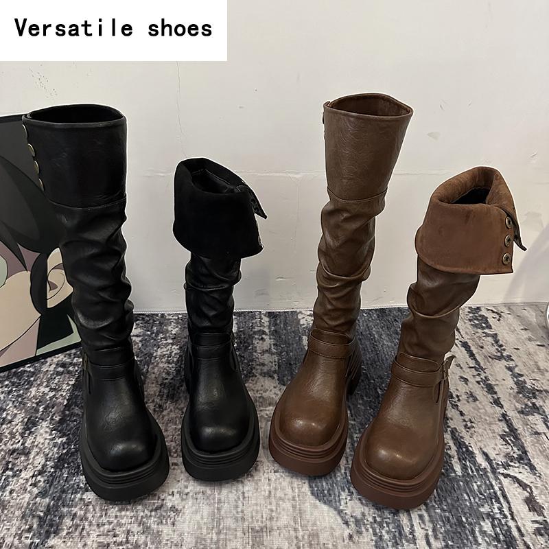 Thick Heel Women Knee High Boots Fashion Slip On Shoes Autumn Winter Laides Concise Knight Long Botas De Mujer