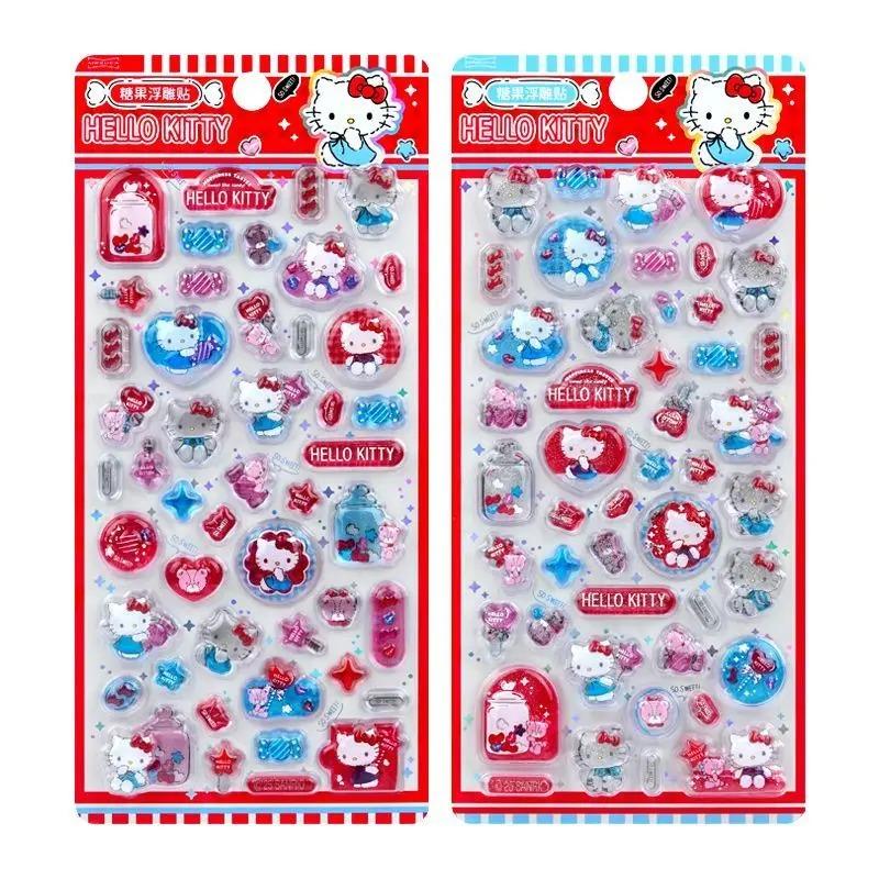 Kawaii Hello Kitty 3D Relief Decals Adorable Phone Case Laptop Water Bottle Decorations Decals School Stationery Supplies