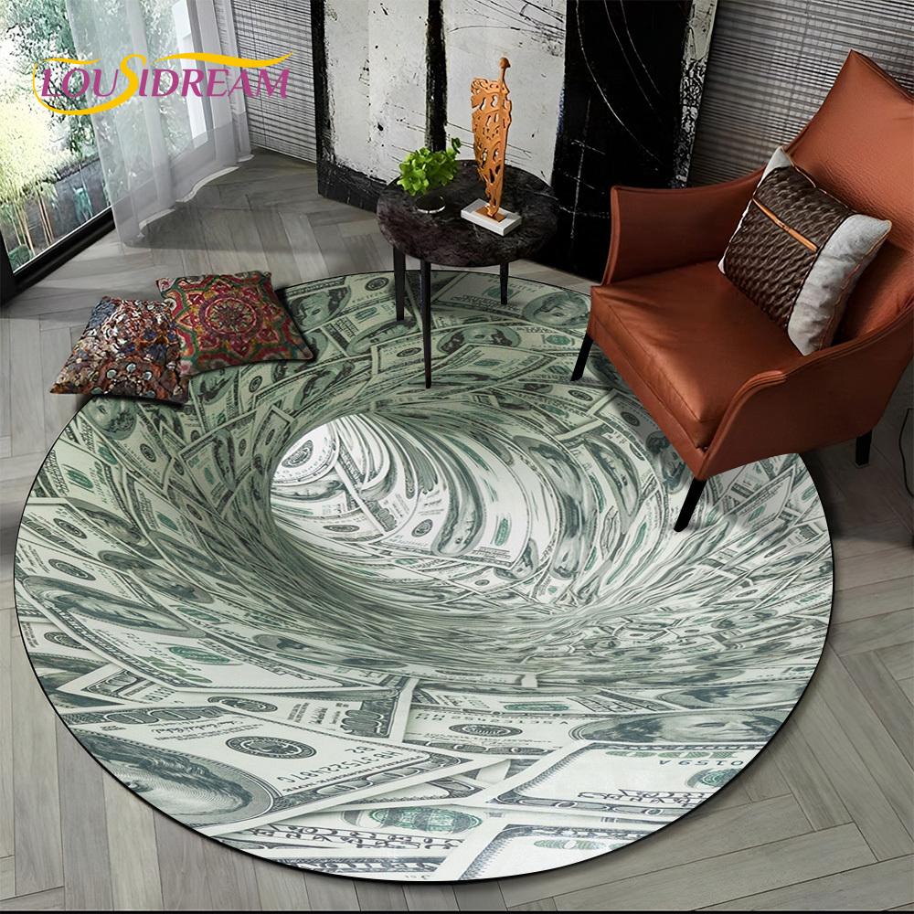 Rich Euro Dollar Money 3D Pattern Round Carpet Rug for Living Room Bedroom Child Playroom Chair Decor,Pet Area Rug Non-slip Mat