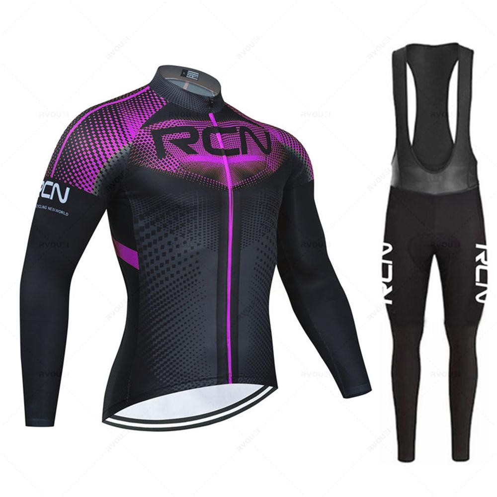 RCN Mens Autumn Long Sleeve New Racing MTB Spring Long Cycling Jersey Set Bike Cycling Bicycle Clothing Uniform Ropa Ciclismo