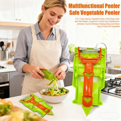 3-in-1 Dual Julienne- & Gemüseschäler Edelstahlklingen Schäler mit ergonomischem Griff Mehrzweck-Küchenwerkzeug
