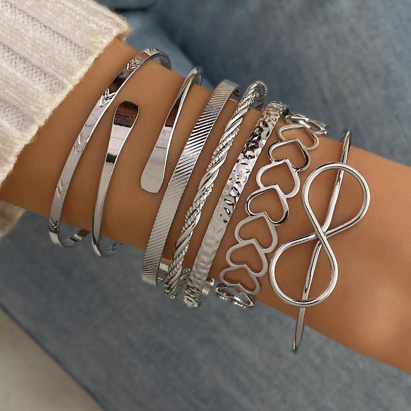 Punk Minimalist Geometric Bracelets Set For Women Retro Hip Hop Boho Stackable Design Open Bangle