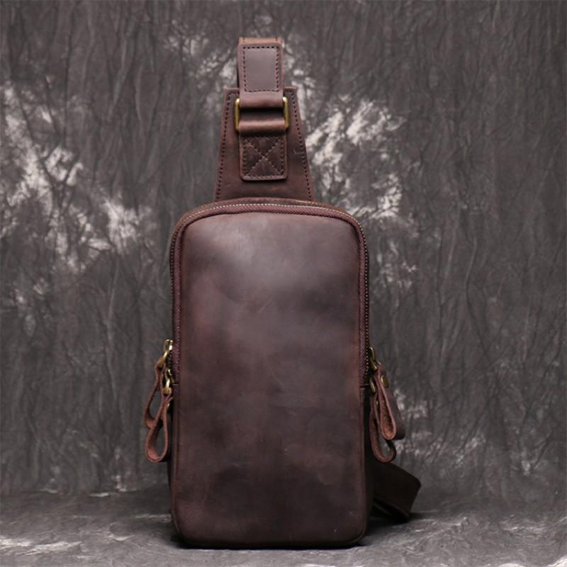 

Retro Leather Men s Bag Cowhide Close Fitting Chest Crazy Horse Shoulder Crossbody глубокая кофе