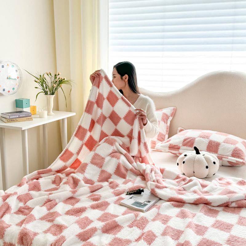1Pc Traditional Style Plaid Blanket Flannel Home Blanket Sheets Plush Double Sided Summer Air Conditioning Throw Blanket