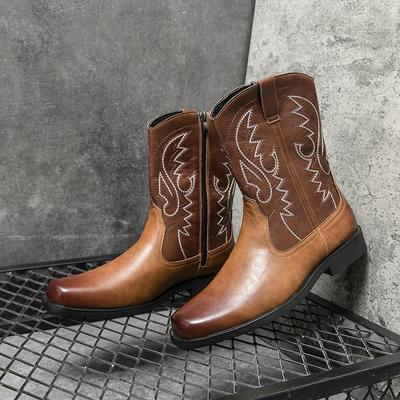 Pánské westernové kovbojské boty Pánské boty se špičatou špičkou Outdoor do poloviny lýtek Ručně vyráběné retro boty Černobílé boty pro muže Zapatos De Hombre