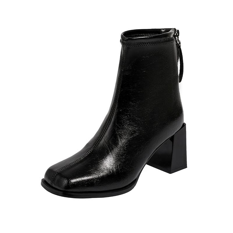 Autumn and winter French thick heel high heel fashion Martin boots women's head back zipper temperament women's boots