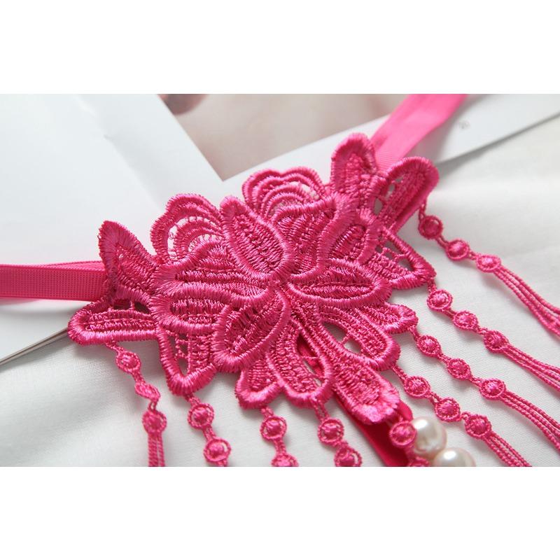 Sexy Thong Hollow Embroidery Female Seduction Fringed Lingerie Pearl Massage Transparent Pants Low-rise Panties