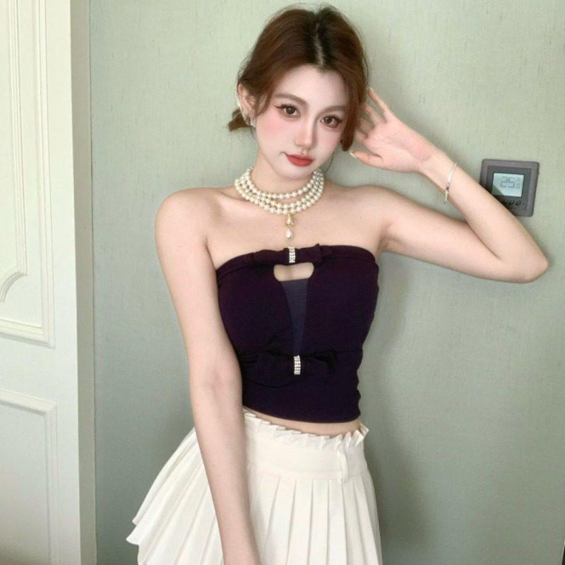 Women's Strapless Hollow Out Bowknot Camisole: Slim Fit, Sexy Bandage Crop Top for Spring/Summer