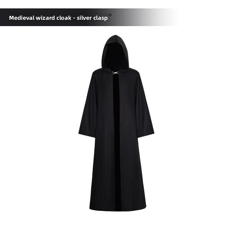 Mittelalterlicher Hexenumhang Cosplay Kostüm Mit Silbernen Verschlüssen Für Fantasy Rollenspiele