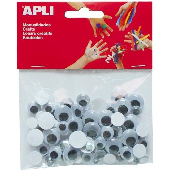 Apli Sachet of 100 Googly Eyes - Round Self-adhesive Without Eyelashes Assorted Sizes