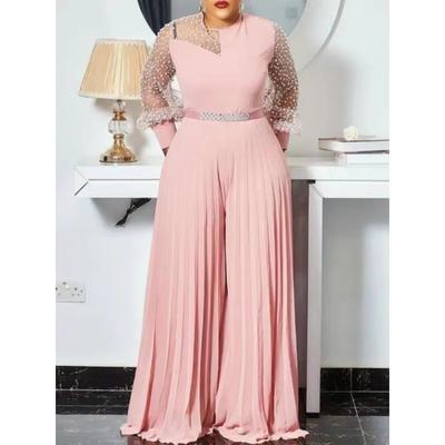 4xl Φθινοπωρινά ρούχα Γυναικεία Ροζ Μόδα Σαλόνι λεπτή πλισέ μακρυμάνικη ρόμπα Κομψά ρούχα