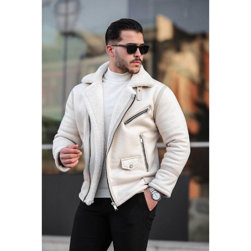 Men's Tan Color Napa Leather Cross Model Coat