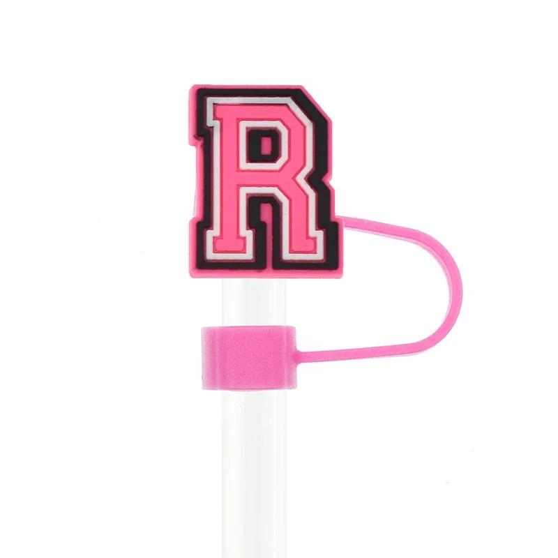 1PC Pink Letter PVC Straw Covers Cap Compatible For Most 30&40Oz Cup 10mm Straw Toppers Reusable Splash Proof Straw Caps