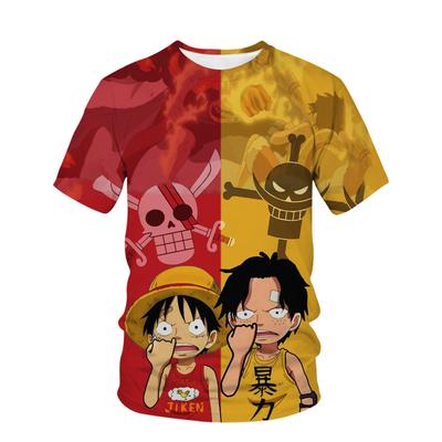 Skvělé 2024 nové jednodílné dětské 3D tištěné kreslené tričko s výstřihem do O Krátký rukáv Luffy Sportswear Top