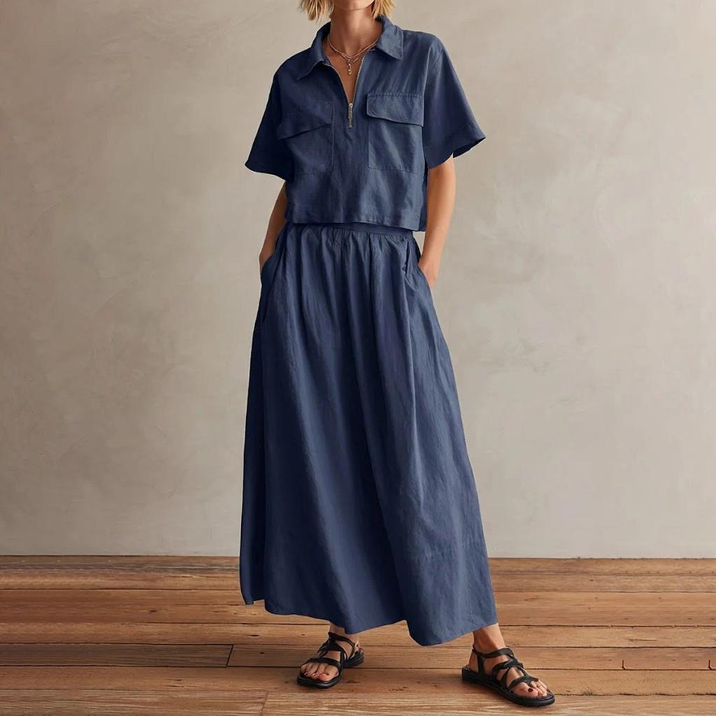 Women's Fashionable Casual  Short-sleeved Top And Skirt Set