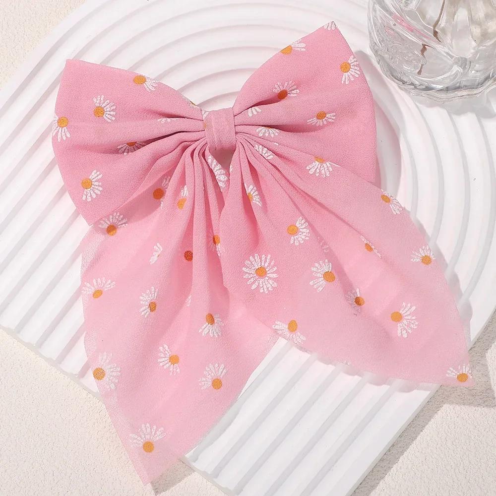 

Korean Large Daisy Flower Mesh Long Bow Hair Clips for Women Girls Cute Barrettes Headwear Hair Accessories Valentine s Day Gift