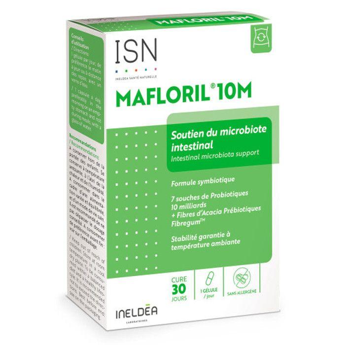 ISN - Mafloril 10M - Complément Alimentaire - 7 Souches Probiotiques + Fibres Prébiotiques - Soutien Du Microbiote Intestinal - Cure