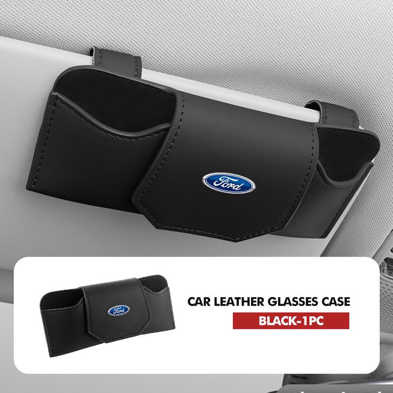 Car Clip On Glasses Case Leather Anti Scratch Visor Holder For Ford Focus mk2 mk3 mk4 Fiesta Ranger Mondeo S-MAX Kuga