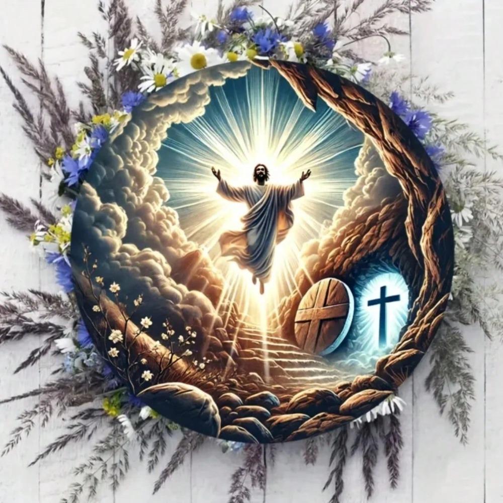 Jesus Cross Iron Wall Art Round Metal Decor for Home Restaurant Cafe