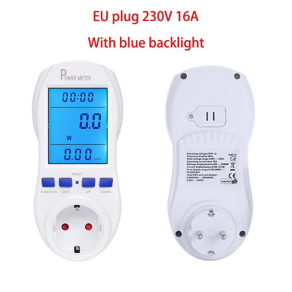 EU Plug Power Consumption Meter Socket Energy Digital Watt Meter AC Current Monitor Wattmeter Electricity Costs Calculate