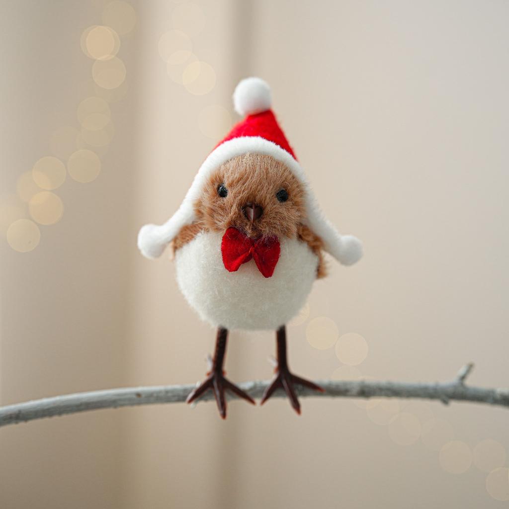 Christmas Simulation Bird Hanging Pendant Foam Red Scarf Hats Bird Xmas Tree Ornaments Merry Christmas Decor Happy New Year