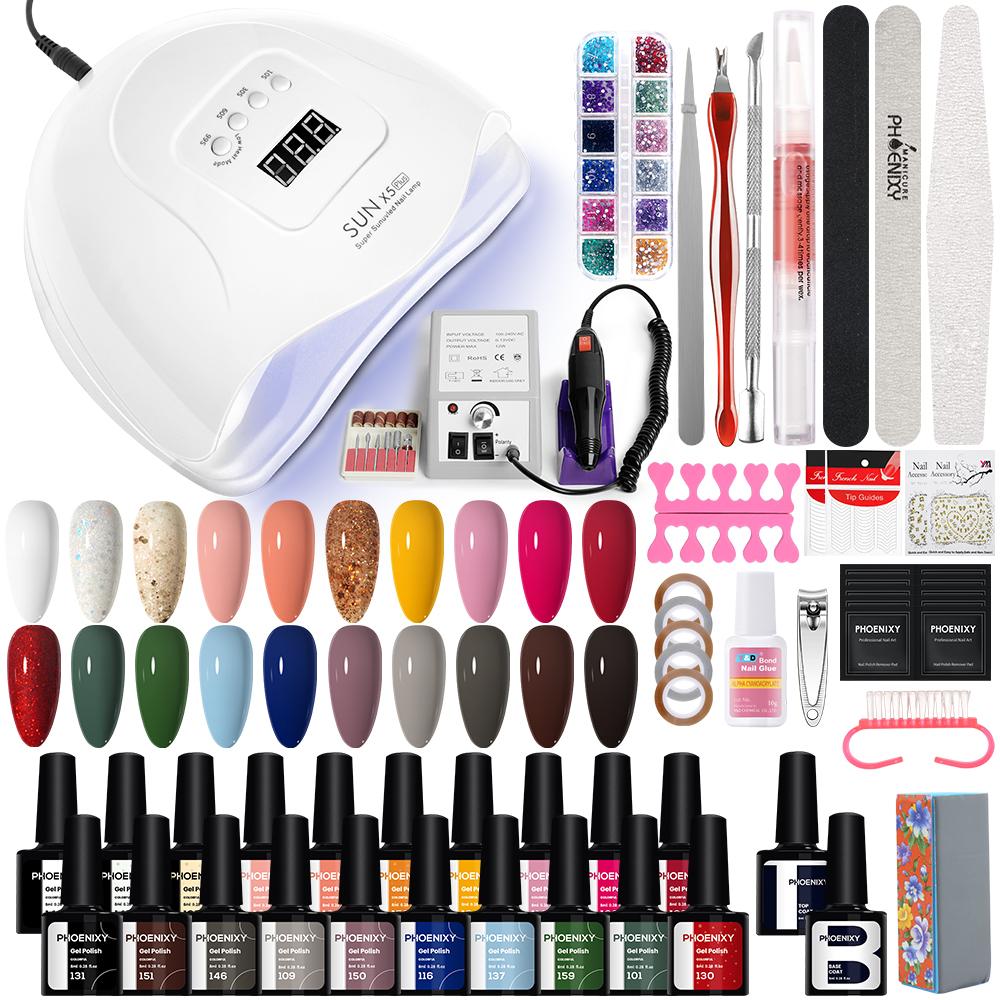 PHOENIXY Gel Nail Starter Kit 20 Colors Gel Nail Polish and 80W UV LED Lamp Nail Dryer Top Base coat Nail Art Tool Set