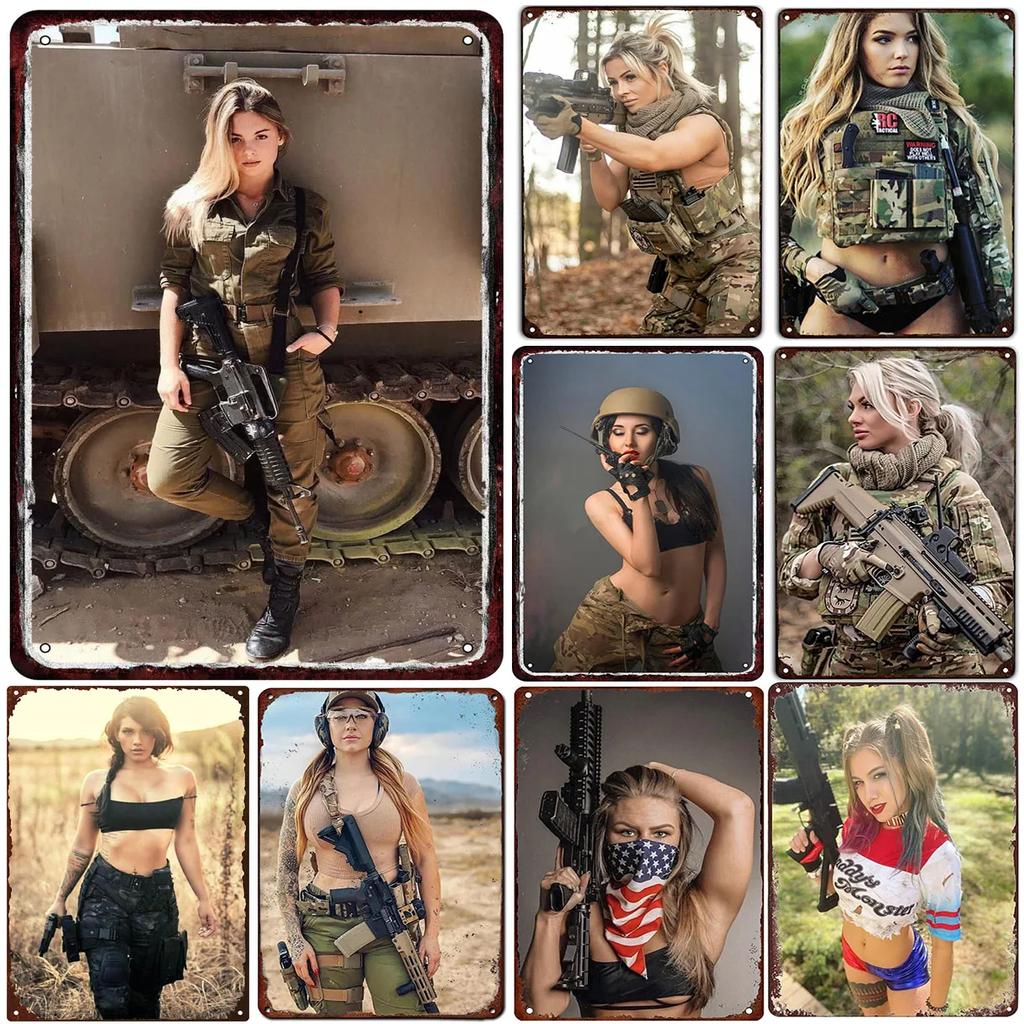 Pinup Military Metal Tin Signs Plaque Wall Decoration Vintage Art Posters Iron Painting for Man Cave Home Cafe Garden Club Bar