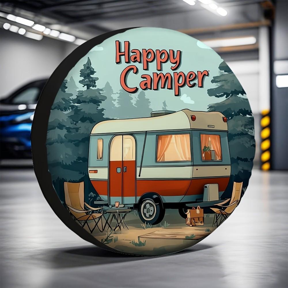 Happy Camper Ersatzradabdeckung Polyester Wasserdicht Staubschutz für SUV LKW Anhänger