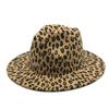 Women Leopard Patckwork Wool Jazz Fedora Hat Wide Brim Fedora Hat Flat Brim Panama Men'S Wedding Hat