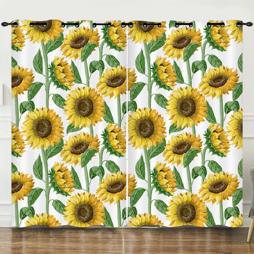 Flower Series Sunflower Digital Printing Curtain Blackout And Punching