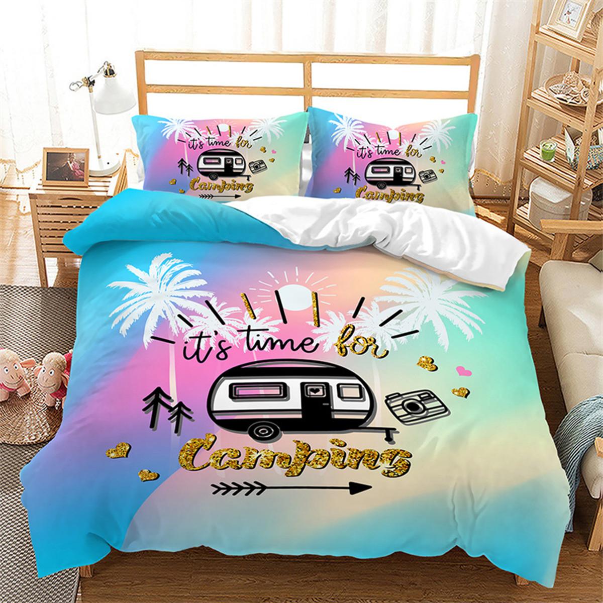 

Пододеяльник Happy Camping из микрофибры для кемпинга, дорожная машина, дерево для детей, мальчиков, девочек, подростков, летняя тема для декора спальни 70x133cm 2pcs