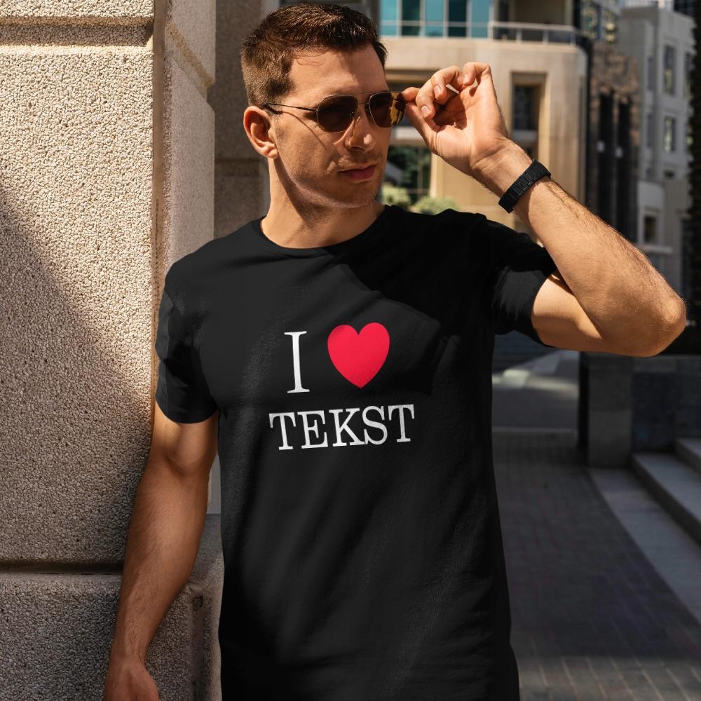 I LOVE + WŁASNY TEKST koszulka męska idealny super prezent na WALENTYNKI XS